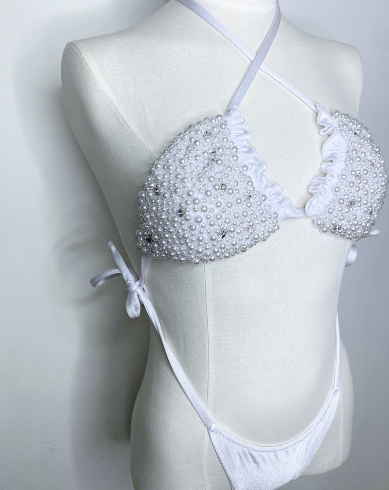PAOLO Bikinitop mit Perlen - Weiß