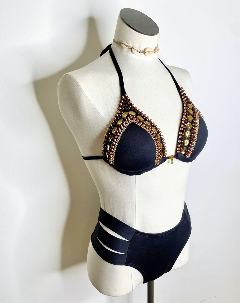 XENA Bikinitop mit Perlen - Schwarz